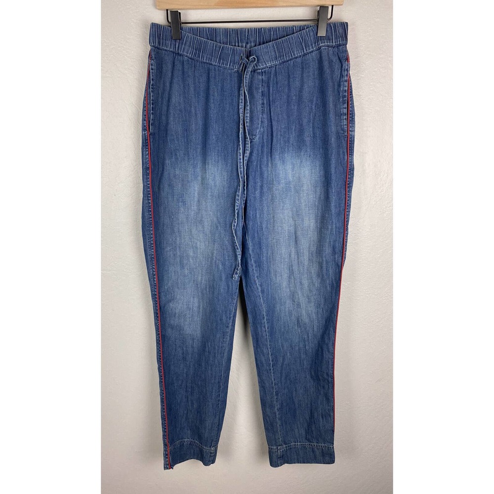 Sundry Womens Elastic Drawstring Red Stripe Loved Denim Jogger Style Pants 2 (M)